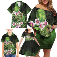 New Zealand Aotearoa Kakapo Family Matching Off Shoulder Short Dress and Hawaiian Shirt Maori Pattern With Manuka Galaxy Style LT05 - Polynesian Pride