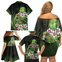 New Zealand Aotearoa Kakapo Family Matching Off Shoulder Short Dress and Hawaiian Shirt Maori Pattern With Manuka Galaxy Style LT05 - Polynesian Pride