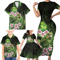 New Zealand Aotearoa Kakapo Family Matching Short Sleeve Bodycon Dress and Hawaiian Shirt Maori Pattern With Manuka Galaxy Style - Polynesian Pride