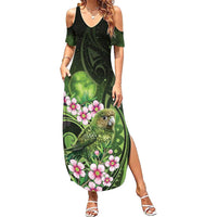 New Zealand Aotearoa Kakapo Family Matching Summer Maxi Dress and Hawaiian Shirt Maori Pattern With Manuka Galaxy Style LT05 Green - Polynesian Pride