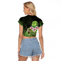 New Zealand Aotearoa Kakapo Raglan Cropped T Shirt Maori Pattern With Manuka Galaxy Style - Polynesian Pride