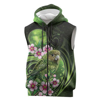 New Zealand Aotearoa Kakapo Sleeveless Zip Hoodie Maori Pattern With Manuka Galaxy Style LT05 Green - Polynesian Pride