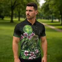 New Zealand Aotearoa Kakapo Zipper Polo Shirt Maori Pattern With Manuka Galaxy Style LT05 - Polynesian Pride