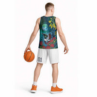 New Zealand Tui Bird Basketball Jersey Maori Koru With Pohutukawa Galaxy Style - Polynesian Pride