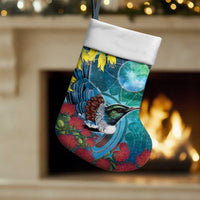 New Zealand Tui Bird Christmas Stocking Maori Koru With Pohutukawa Galaxy Style - Polynesian Pride