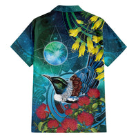 New Zealand Tui Bird Family Matching Off The Shoulder Long Sleeve Dress and Hawaiian Shirt Maori Koru With Pohutukawa Galaxy Style LT05 - Polynesian Pride