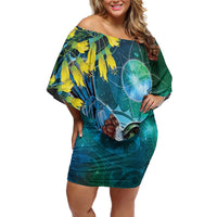New Zealand Tui Bird Family Matching Off Shoulder Short Dress and Hawaiian Shirt Maori Koru With Pohutukawa Galaxy Style LT05 Blue - Polynesian Pride