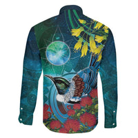 New Zealand Tui Bird Family Matching Summer Maxi Dress and Hawaiian Shirt Maori Koru With Pohutukawa Galaxy Style LT05 - Polynesian Pride