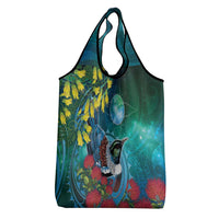 New Zealand Tui Bird Grocery Bag Maori Koru With Pohutukawa Galaxy Style - Polynesian Pride