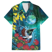 New Zealand Tui Bird Hawaiian Shirt Maori Koru With Pohutukawa Galaxy Style LT05 Blue - Polynesian Pride