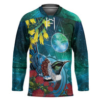 New Zealand Tui Bird Hockey Jersey Maori Koru With Pohutukawa Galaxy Style LT05 Unisex Blue - Polynesian Pride