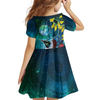 New Zealand Tui Bird Kid Short Sleeve Dress Maori Koru With Pohutukawa Galaxy Style LT05 - Polynesian Pride