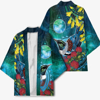 New Zealand Tui Bird Kimono Maori Koru With Pohutukawa Galaxy Style - Polynesian Pride