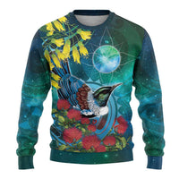 New Zealand Tui Bird Ugly Christmas Sweater Maori Koru With Pohutukawa Galaxy Style - Polynesian Pride
