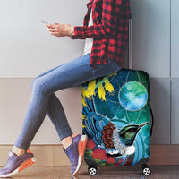 New Zealand Tui Bird Luggage Cover Maori Koru With Pohutukawa Galaxy Style - Polynesian Pride