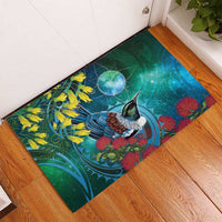 New Zealand Tui Bird Rubber Doormat Maori Koru With Pohutukawa Galaxy Style - Polynesian Pride
