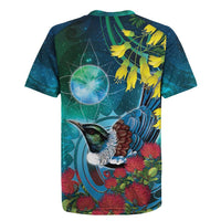 New Zealand Tui Bird Rugby Jersey Maori Koru With Pohutukawa Galaxy Style LT05 - Polynesian Pride
