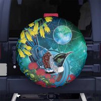 New Zealand Tui Bird Spare Tire Cover Maori Koru With Pohutukawa Galaxy Style - Polynesian Pride