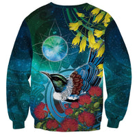 New Zealand Tui Bird Sweatshirt Maori Koru With Pohutukawa Galaxy Style - Polynesian Pride