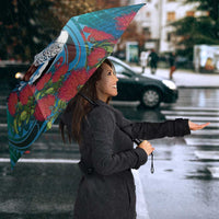 New Zealand Tui Bird Umbrella Maori Koru With Pohutukawa Galaxy Style - Polynesian Pride