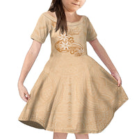 Personalised New Zealand Auckland Folk Festival Family Matching Summer Maxi Dress and Hawaiian Shirt Vintage Style LT05 Daughter's Dress Brown - Polynesian Pride