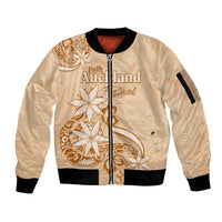 Personalised New Zealand Auckland Folk Festival Sleeve Zip Bomber Jacket Vintage Style LT05 Unisex Brown - Polynesian Pride