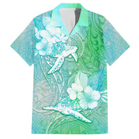 Couple Sea Turtle One Love One Heart Family Matching Off Shoulder Short Dress and Hawaiian Shirt LT05 Dad's Shirt - Short Sleeve Aqua - Polynesian Pride