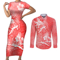 Polynesia Sea Turtle Couple Couples Matching Short Sleeve Bodycon Dress and Long Sleeve Button Shirt Happy Valentine Day Red LT05 Red - Polynesian Pride