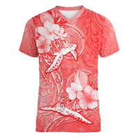 Polynesia Sea Turtle Couple Women V Neck T Shirt Happy Valentine Day Red LT05 Female Red - Polynesian Pride