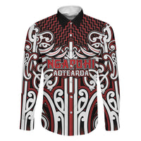Custom Aotearoa Ngapuhi Family Matching Long Sleeve Bodycon Dress and Hawaiian Shirt Maori Tribal Pattern Mix Poutama LT05 Dad's Shirt - Long Sleeve Red - Polynesian Pride