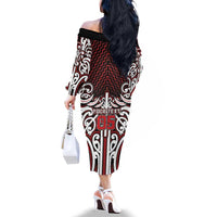Custom Aotearoa Ngapuhi Family Matching Off The Shoulder Long Sleeve Dress and Hawaiian Shirt Maori Tribal Pattern Mix Poutama LT05 - Polynesian Pride