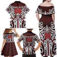 Custom Aotearoa Ngapuhi Family Matching Off Shoulder Maxi Dress and Hawaiian Shirt Maori Tribal Pattern Mix Poutama