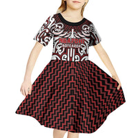 Custom Aotearoa Ngapuhi Kid Short Sleeve Dress Maori Tribal Pattern Mix Poutama