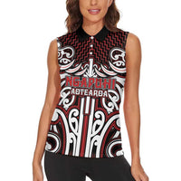 Custom Aotearoa Ngapuhi Women Sleeveless Polo Shirt Maori Tribal Pattern Mix Poutama