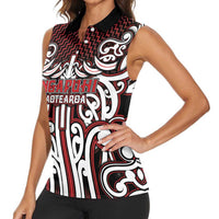 Custom Aotearoa Ngapuhi Women Sleeveless Polo Shirt Maori Tribal Pattern Mix Poutama