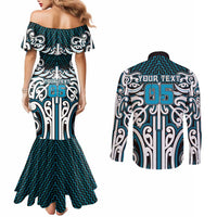 Custom Aotearoa Ngati Porou Couples Matching Mermaid Dress and Long Sleeve Button Shirt Maori Tribal Pattern Mix Poutama LT05 - Polynesian Pride
