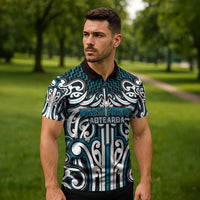 Custom Aotearoa Ngati Porou Zipper Polo Shirt Maori Tribal Pattern Mix Poutama