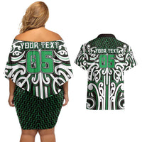 Custom Aotearoa Ngai Tahu Couples Matching Off Shoulder Short Dress and Hawaiian Shirt Maori Tribal Pattern Mix Poutama LT05 - Polynesian Pride