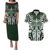 Custom Aotearoa Ngai Tahu Couples Matching Puletasi and Hawaiian Shirt Maori Tribal Pattern Mix Poutama LT05 Green - Polynesian Pride
