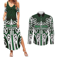 Custom Aotearoa Ngai Tahu Couples Matching Summer Maxi Dress and Long Sleeve Button Shirt Maori Tribal Pattern Mix Poutama