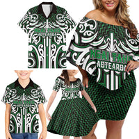 Custom Aotearoa Ngai Tahu Family Matching Off Shoulder Short Dress and Hawaiian Shirt Maori Tribal Pattern Mix Poutama