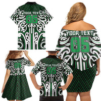 Custom Aotearoa Ngai Tahu Family Matching Off Shoulder Short Dress and Hawaiian Shirt Maori Tribal Pattern Mix Poutama