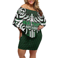 Custom Aotearoa Ngai Tahu Family Matching Off Shoulder Short Dress and Hawaiian Shirt Maori Tribal Pattern Mix Poutama