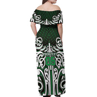 Custom Aotearoa Ngai Tahu Off Shoulder Maxi Dress Maori Tribal Pattern Mix Poutama