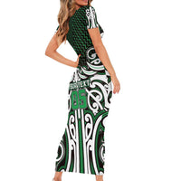 Custom Aotearoa Ngai Tahu Short Sleeve Bodycon Dress Maori Tribal Pattern Mix Poutama