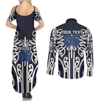 Custom Aotearoa Ngati Tuwharetoa Couples Matching Summer Maxi Dress and Long Sleeve Button Shirt Maori Tribal Pattern Mix Poutama LT05 - Polynesian Pride