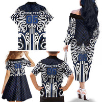 Custom Aotearoa Ngati Tuwharetoa Family Matching Off The Shoulder Long Sleeve Dress and Hawaiian Shirt Maori Tribal Pattern Mix Poutama LT05 - Polynesian Pride