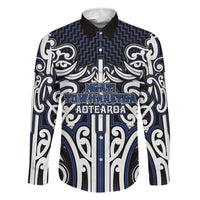 Custom Aotearoa Ngati Tuwharetoa Family Matching Off Shoulder Maxi Dress and Hawaiian Shirt Maori Tribal Pattern Mix Poutama LT05 Dad's Shirt - Long Sleeve Navy - Polynesian Pride