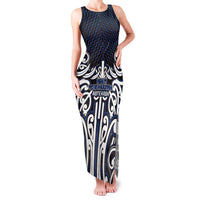Custom Aotearoa Ngati Tuwharetoa Family Matching Tank Maxi Dress and Hawaiian Shirt Maori Tribal Pattern Mix Poutama LT05 Mom's Dress Navy - Polynesian Pride
