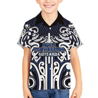 Custom Aotearoa Ngati Tuwharetoa Family Matching Tank Maxi Dress and Hawaiian Shirt Maori Tribal Pattern Mix Poutama LT05 Son's Shirt Navy - Polynesian Pride